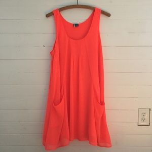 Sparkle & Fade Neon Coral Chiffon Shift Dress L